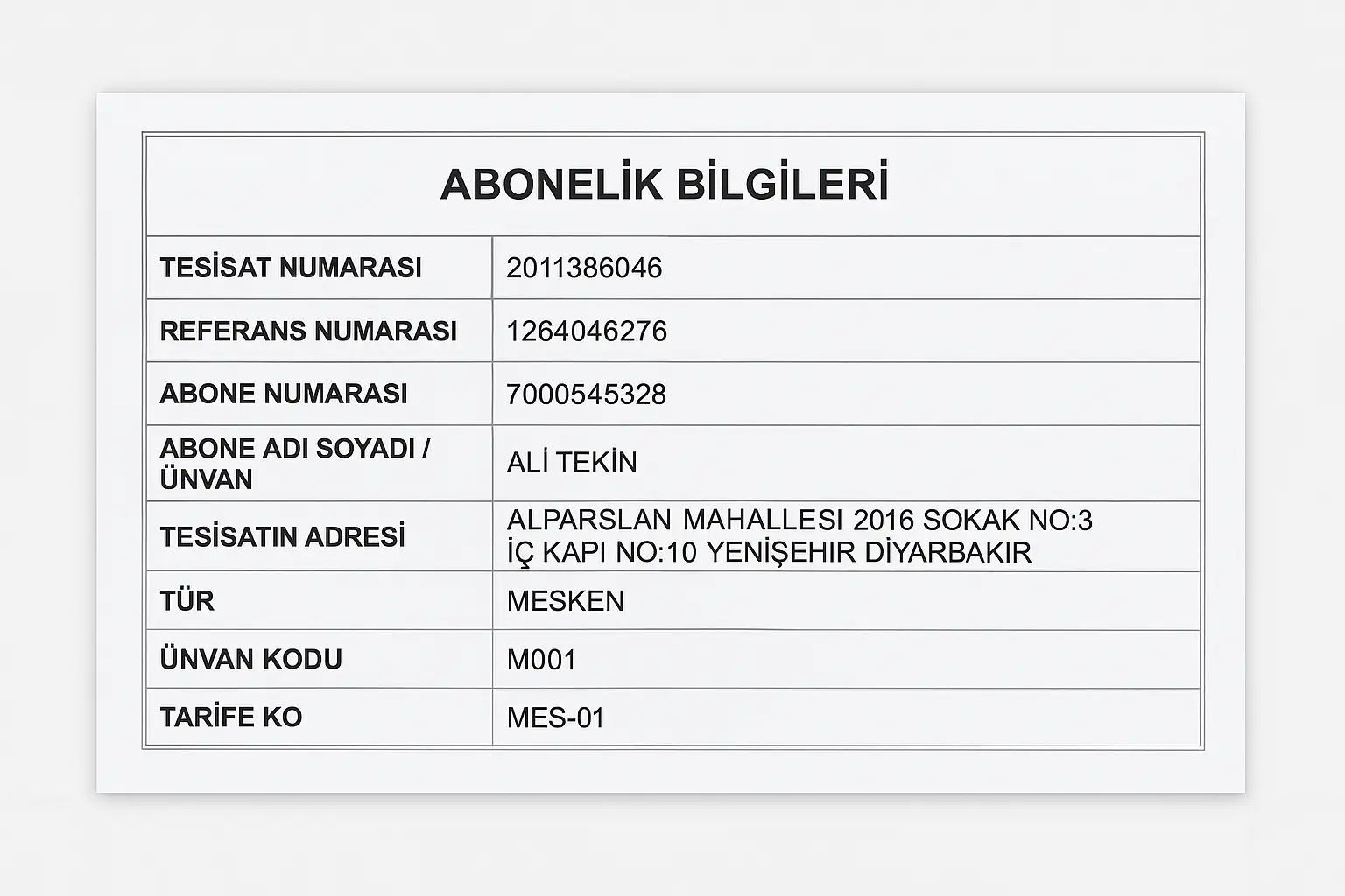Abonelik Bilgileri