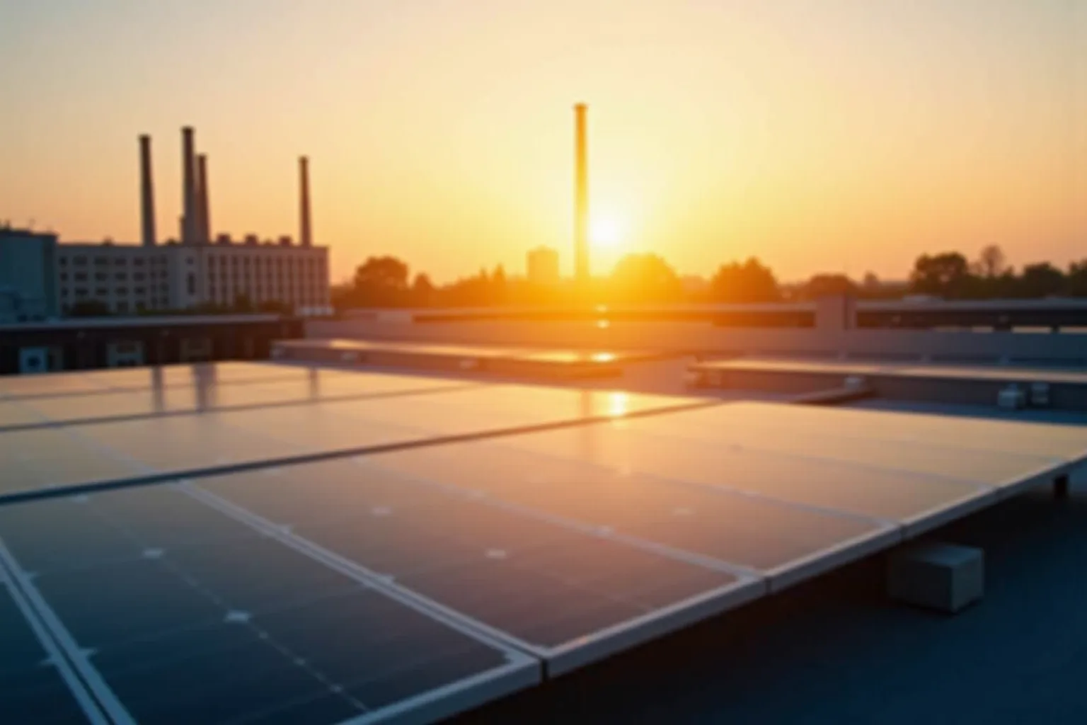 Sanayi tesisi çatısında kurulan güneş enerjisi santrali ve paneller