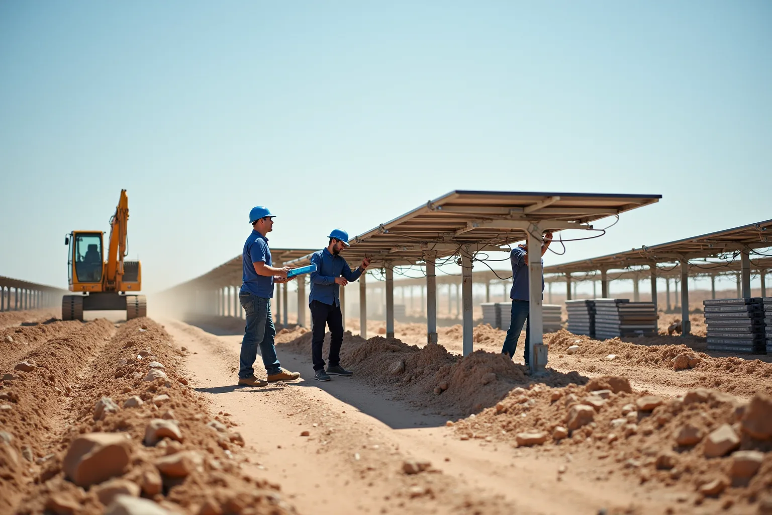 Arazi tipi güneş enerjisi santrali genel görünümü ve paneller
