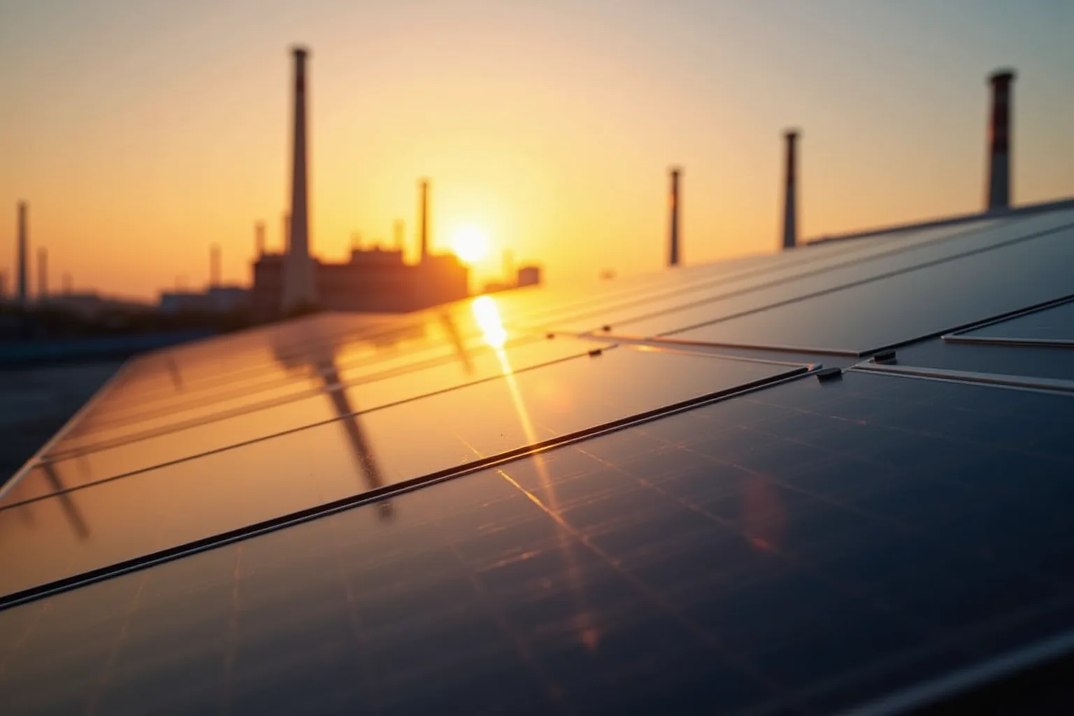 Fabrika çatısında güneş enerjisi panelleri kurulum aşaması ve mühendislik çalışmaları