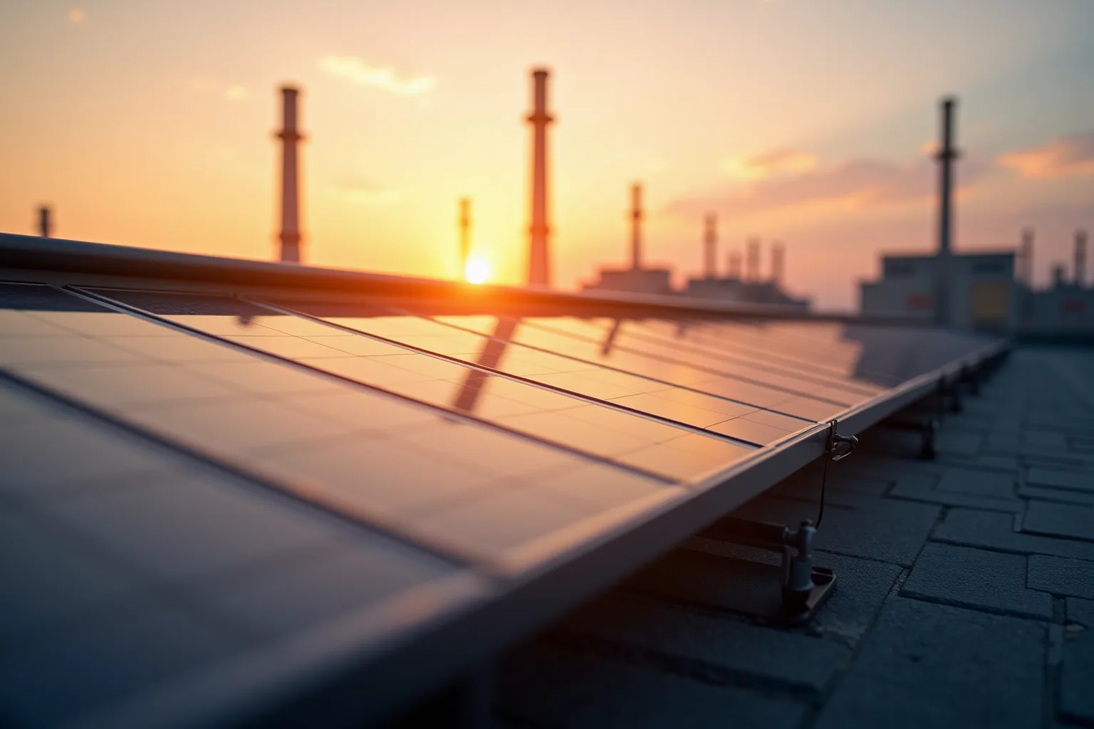 Fabrika çatısında güneş enerjisi panelleri ve endüstriyel GES kurulumu