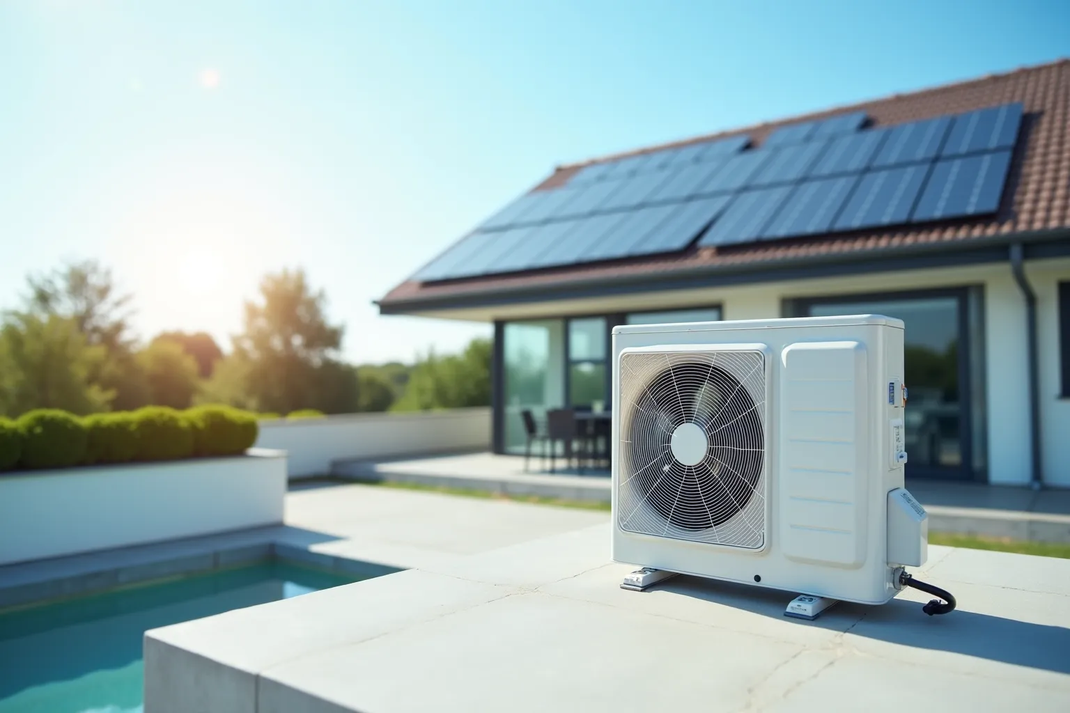 Çatı tipi güneş enerjisi santrali ve ısı pompası dış ünitesi